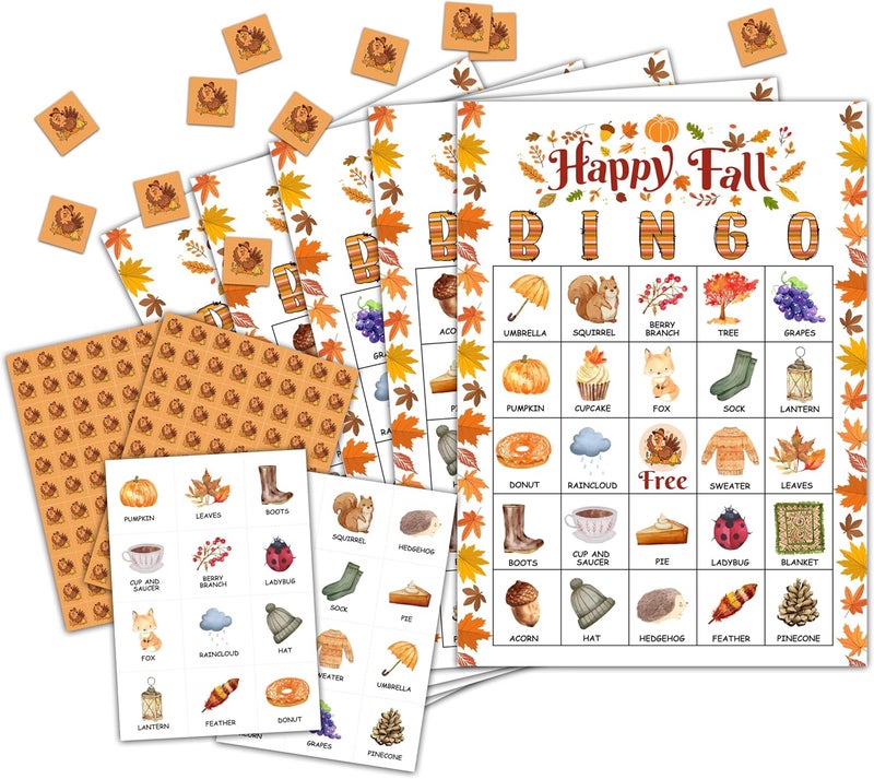 OZTEMETY Happy Fall Pumpkin Bingo Card Game, Autumn Bingo Game for Adults, Thanksgiving Party Supplies, Favors, Decorations, Thanksgiving Gift, Thanksgiving Party Games, 24 Players Bingo Game, D02 - Image 1